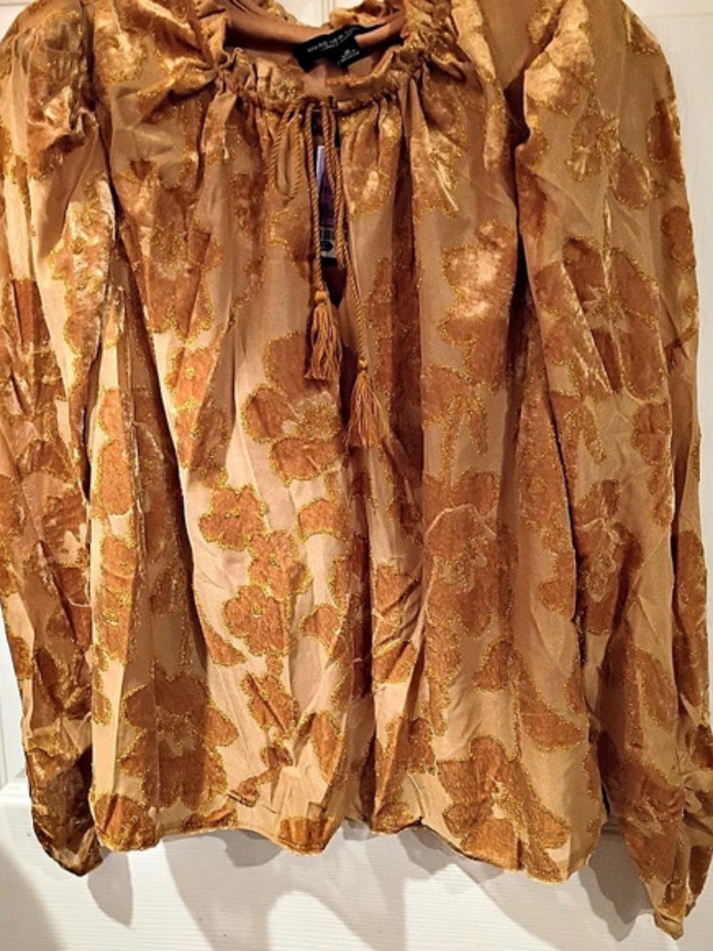 Marc New York Velvet Burnout Gold Floral Blouse Brown & Gold Medium